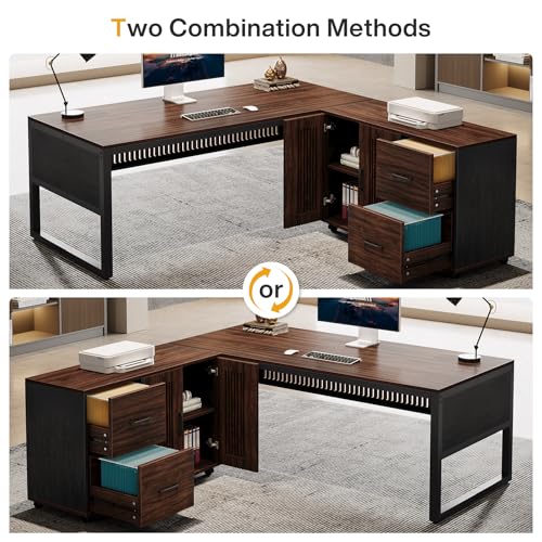 Tribesigns 63-Inch L-Shaped Executive Desk with Mobile File Cabinet, Large Office Computer Desk