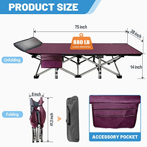 DoCred Folding Camping Cot with Mattress, 2 Pack Heavy Duty Folding Cot for Adults, Portable Sleeping Cot Bed Adults Outdoor Bed with Carry Bag
