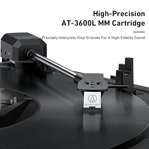 Vertical Automatic Record Player Bluetooth, MYKESONIC Belt Drive Vinyl Turntable, Magnetic AT-3600L Cartridge, Bluetooth in & Out