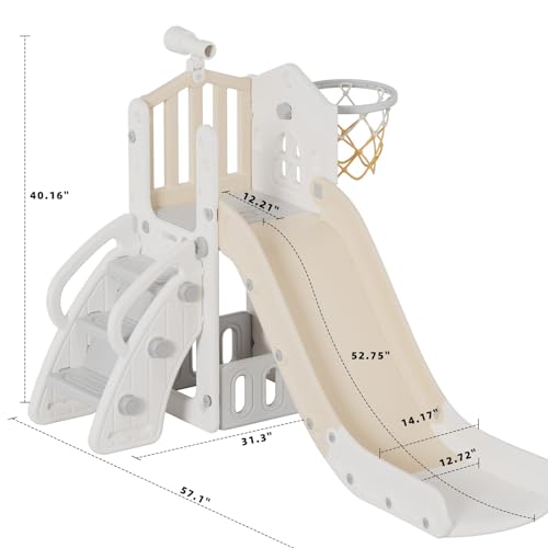 XJD 5 in 1 Toddler Slide, Kids Slide for Toddlers Age 1-3, Outdoor Indoor Playset for Toddlers with Basketball Hoop and Ball