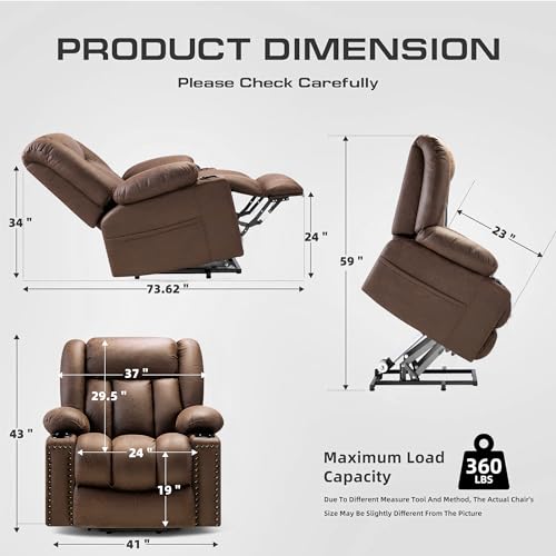 Large Power Lift Chairs Recliners for Elderly with Heated and Massage, Overstuffed Adjustable Lift Chairs, 3 Positions, Breathable Leather