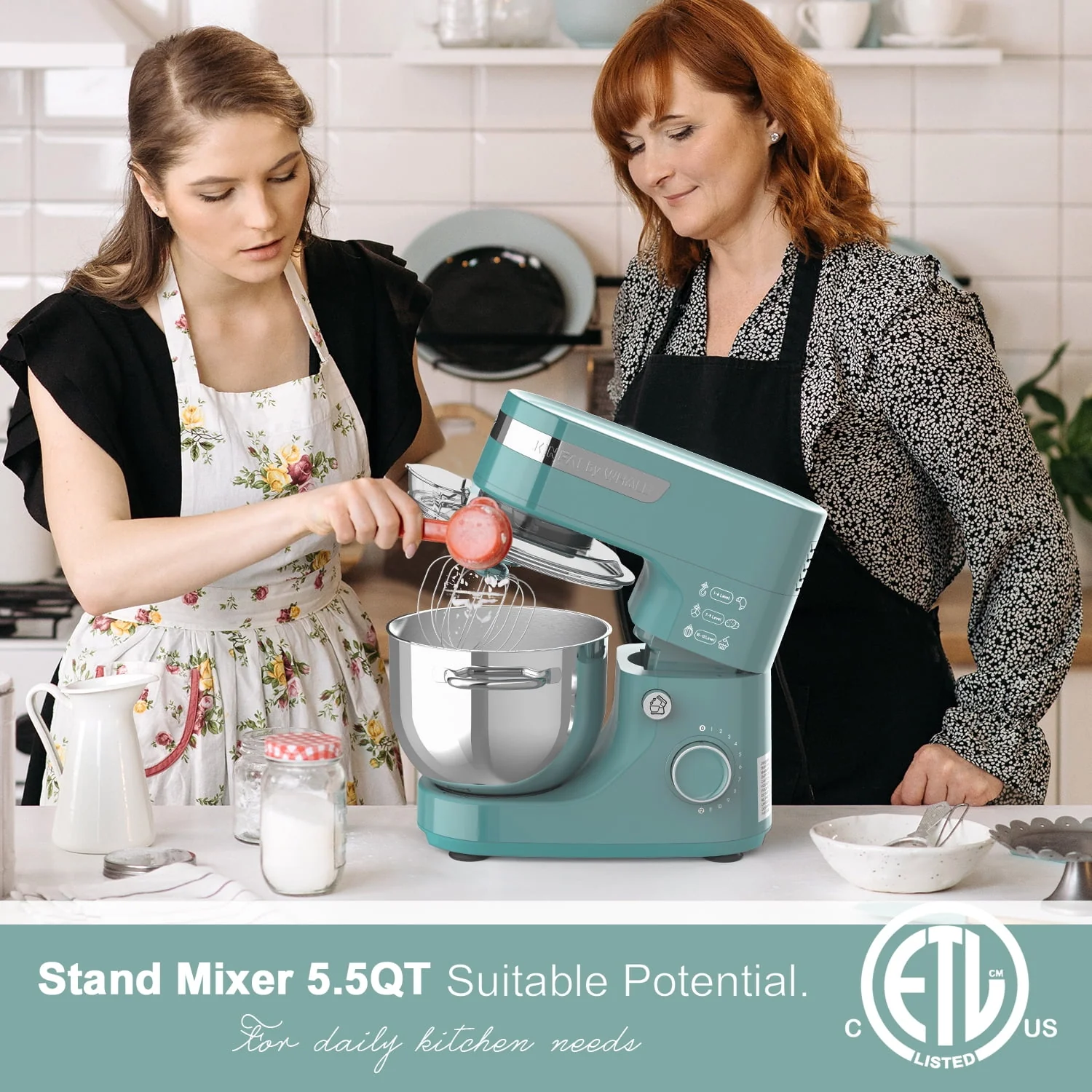 WHALL® Stand Mixer - 5.5Qt 12-Speed Tilt-Head Electric Kitchen Mixer with Dough Hook/Wire Whip/Beater, Stainless Steel Bowl (Blue)