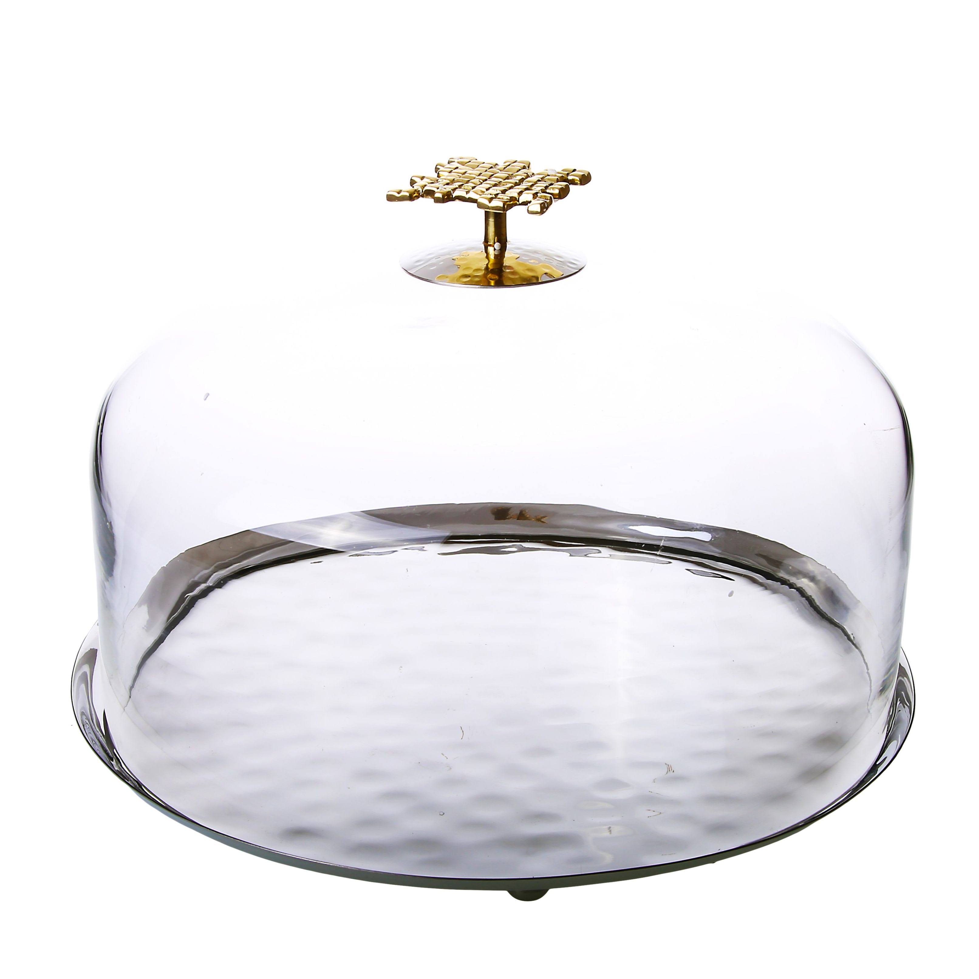 Classic Touch Decor Glass Cake Dome with Mosaic Handle
