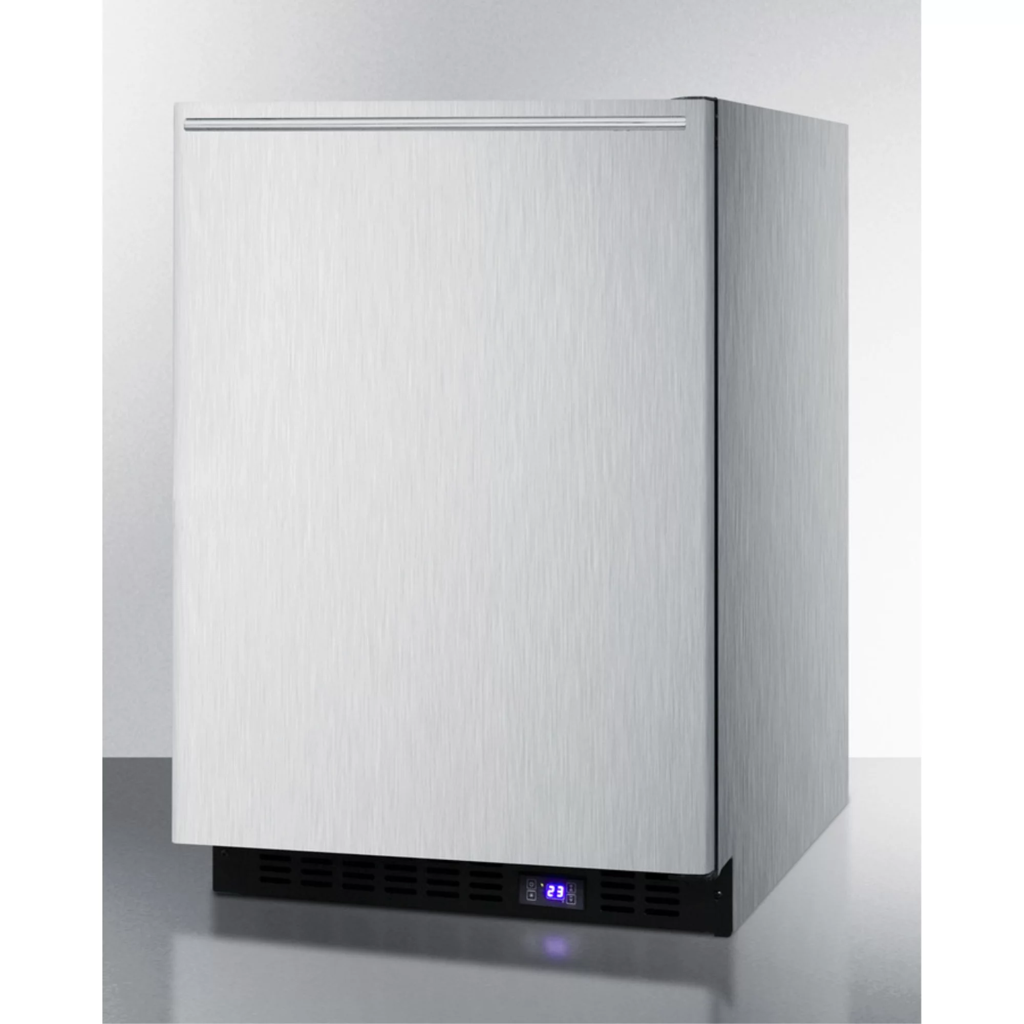 Frost-free built-in undercounter all-freezer for residential use, with factory installed icemaker, stainless steel wrapped exterior