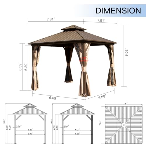 Domi 10’ x 10’ Hardtop Gazebo Metal Frame Canopy with Netting & Curtains
