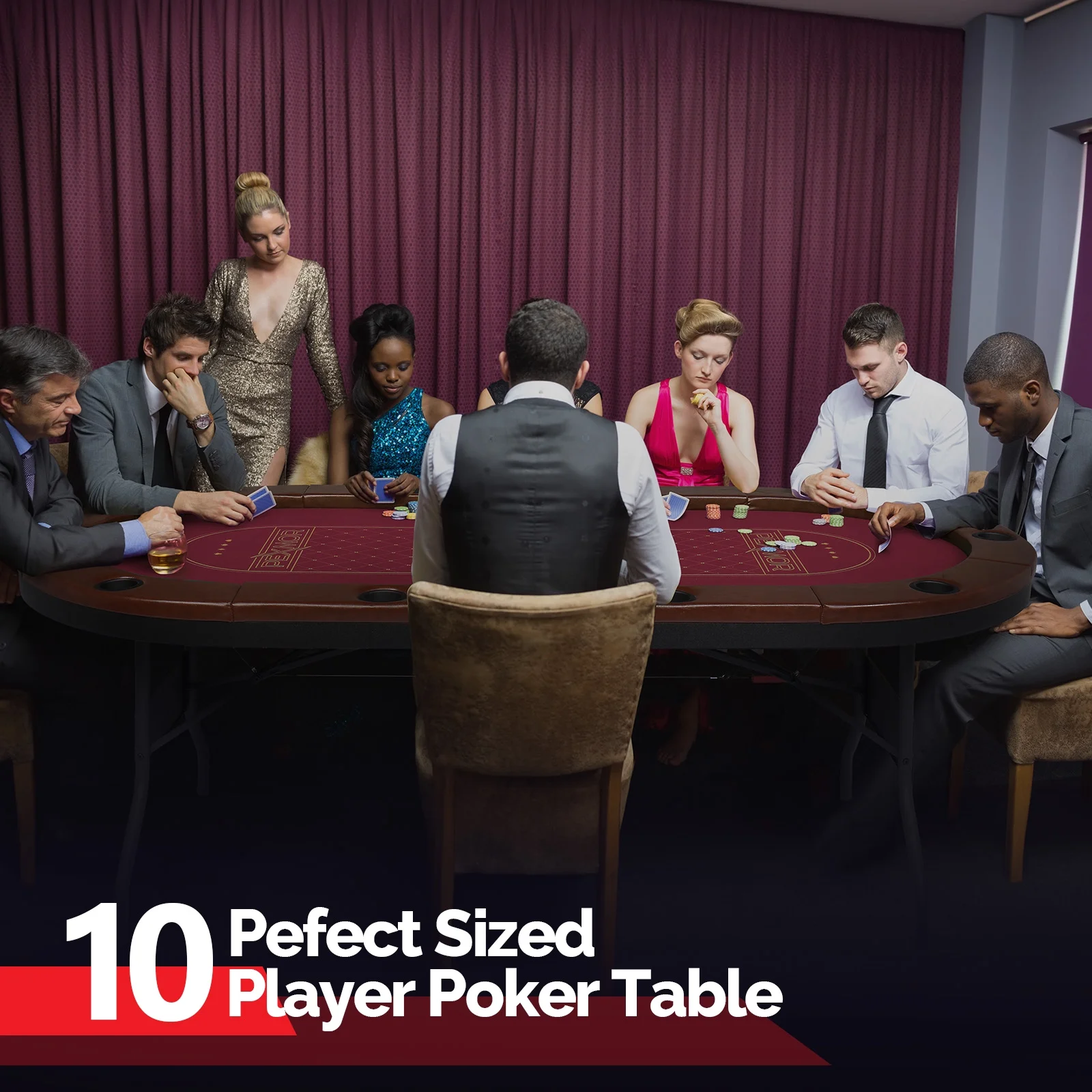PEXMOR Foldable 10 Player Poker Table, Folding Casino Table Texas Holdem Poker Table