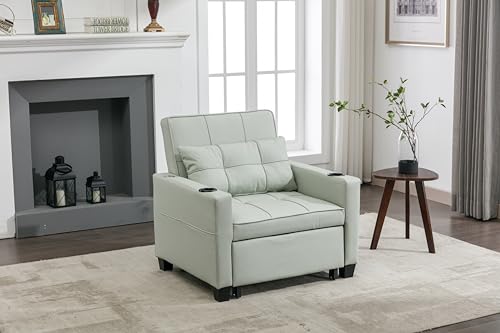 Sleeper Sofa Bed 3-in-1 Convertible Pull Out Couch Wear-resistant Armchair Single Recliner with USB Ports Cup Holders Living Room Furniture for