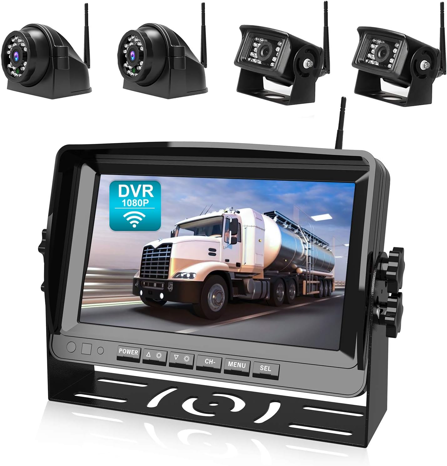 Fookoo HD 1080P 10" Wireless Backup Camera System, 10-inch Quad Split Monitor w/ Recording, IP69 Waterproof Rear View Side View Cameras