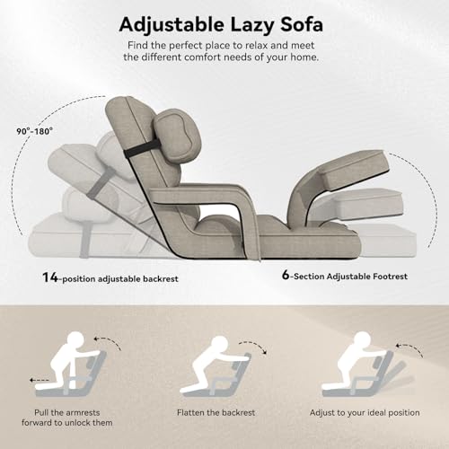 Esright Floor Chair, Padded Folding Gaming Chair with 14-Level Adjustable Backrest