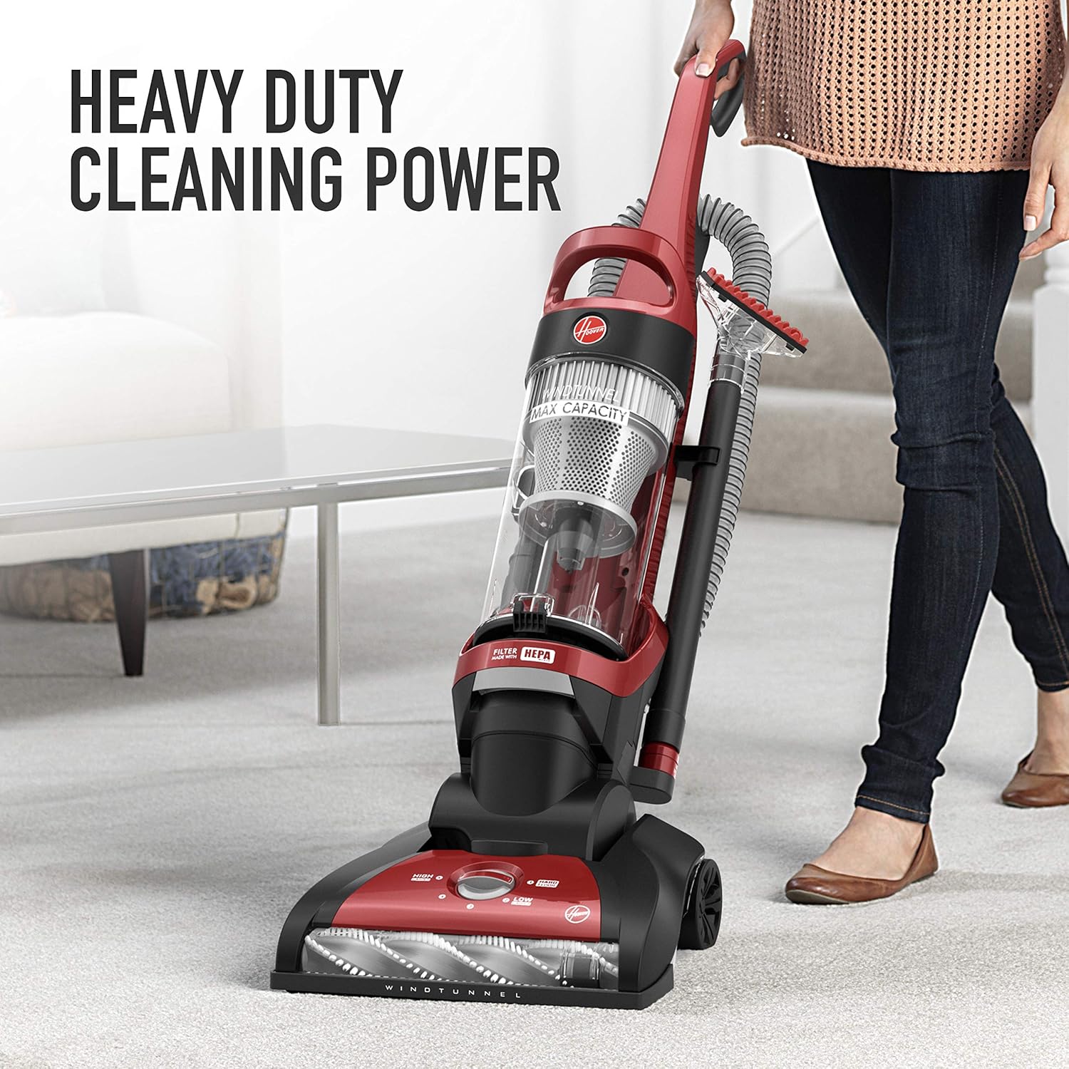 Hoover Windtunnel Max Capacity Upright Vacuum Cleaner with HEPA Media Filtration, UH71100, Red