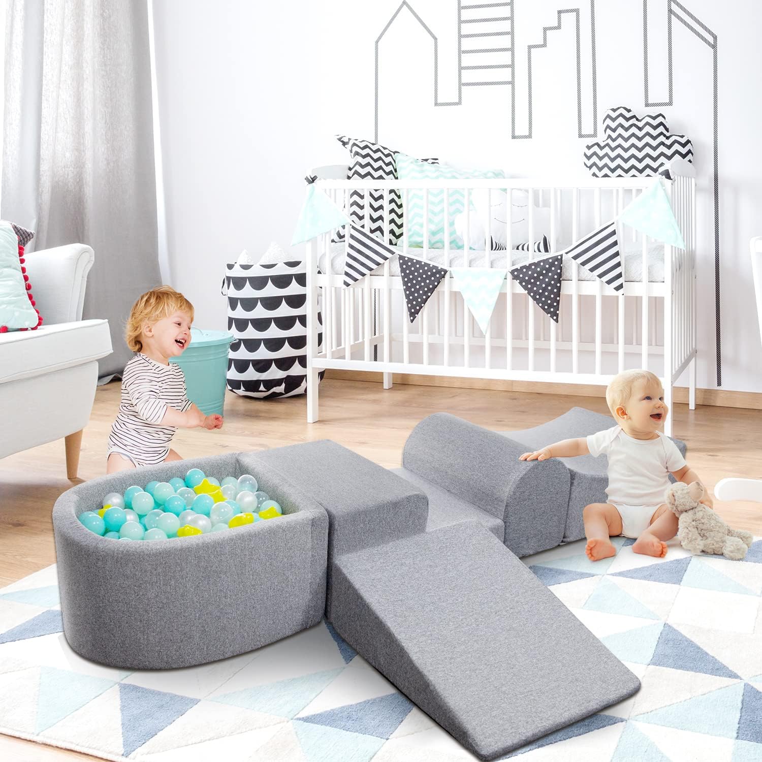 Soft Foam Climbing Blocks and Ball Pit for Toddlers - For Indoor Crawling, Sliding and Play