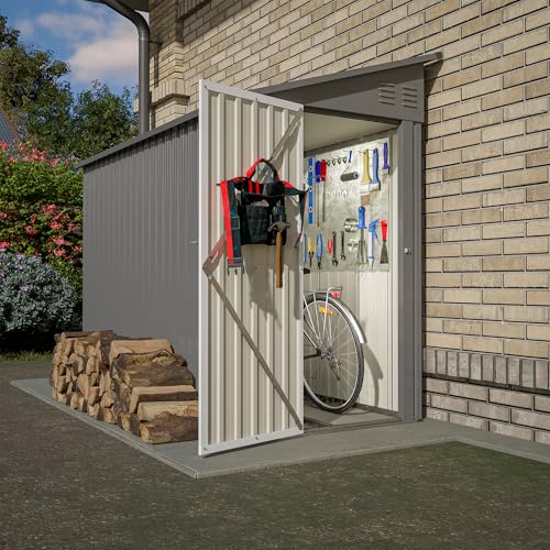 4×8 FT Outdoor Metal Storage Shed,Heavy-Duty Lean to Storage Shed with Floor Base,Garden Tool Metal Storage House W/Lockable Door and 2 Air Vents