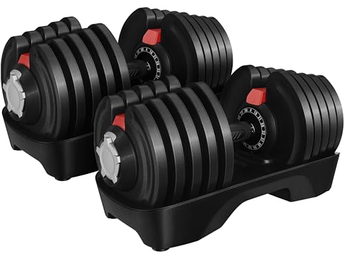 Yaheetech Adjustable Dumbbell Set 28/40/52.5/90LBS Adjustable Dumbbells Fast Adjust Dumbbell Weight Set with Anti-Slip Handle and Tray for Men/Women