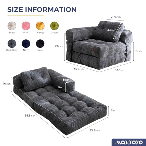 MAXYOYO Folding Sofa Bed, L-Shaped Convertible Sofa Bed with Armrest Foldable Sleeper Couch with Pillow