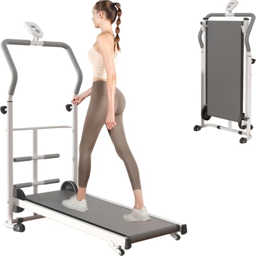 Compact Manual Treadmill with Incline & Handle Bar - Portable Folding Walking Pad for Home, Ideal for Small Spaces, Non-Electric for Kids