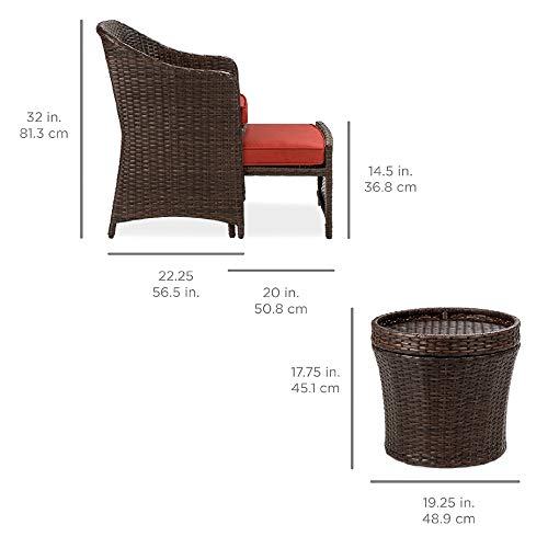 Best Choice Products 5-Piece Outdoor Patio Furniture Set, No Assembly Required Wicker Conversation Bistro & Storage Table for Backyard, Porch