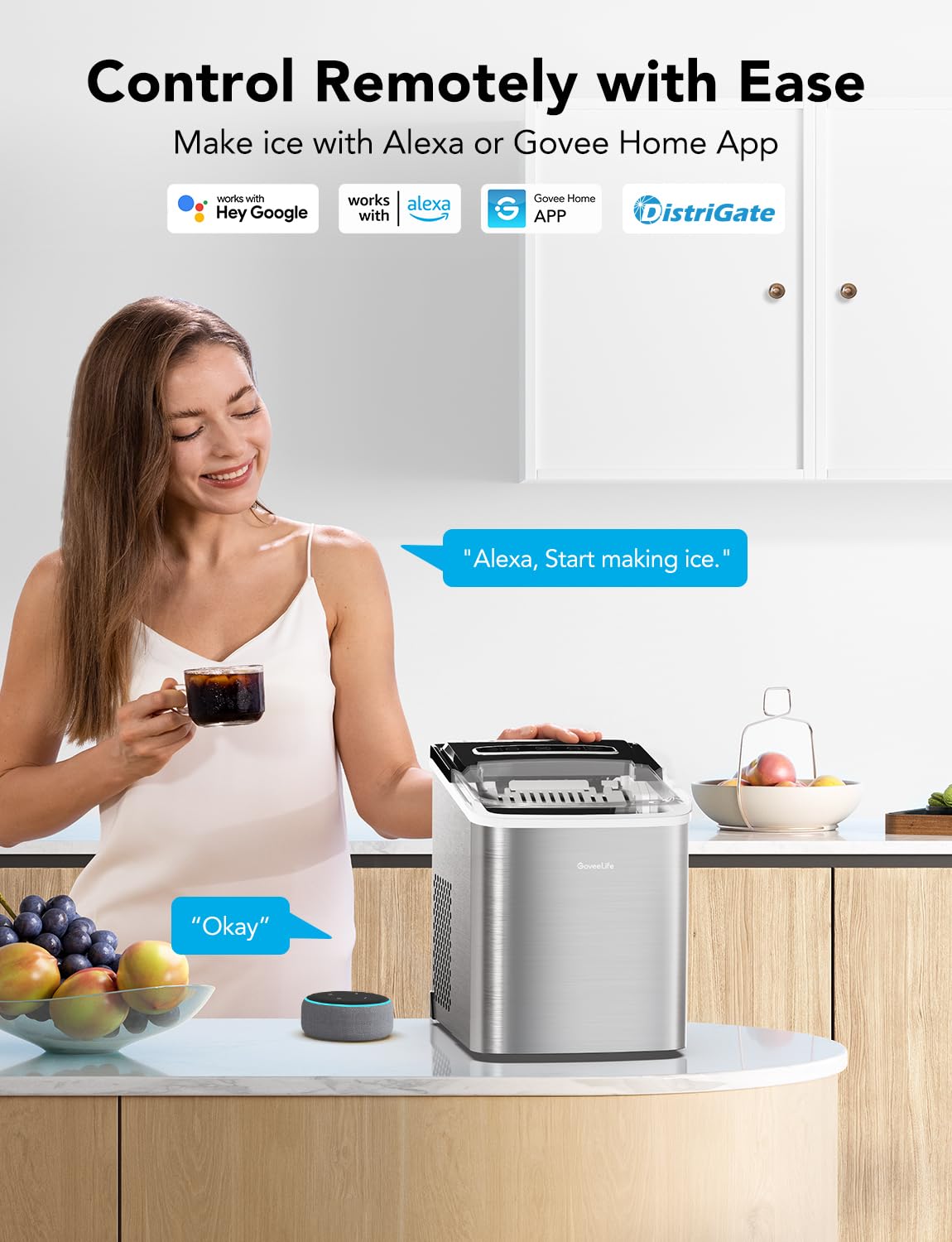GoveeLife Smart Ice Makers, Portable Countertop Ice Maker Machine with Self-Cleaning, 6 Mins 9 Bullet Ice, 26lbs/24Hrs
