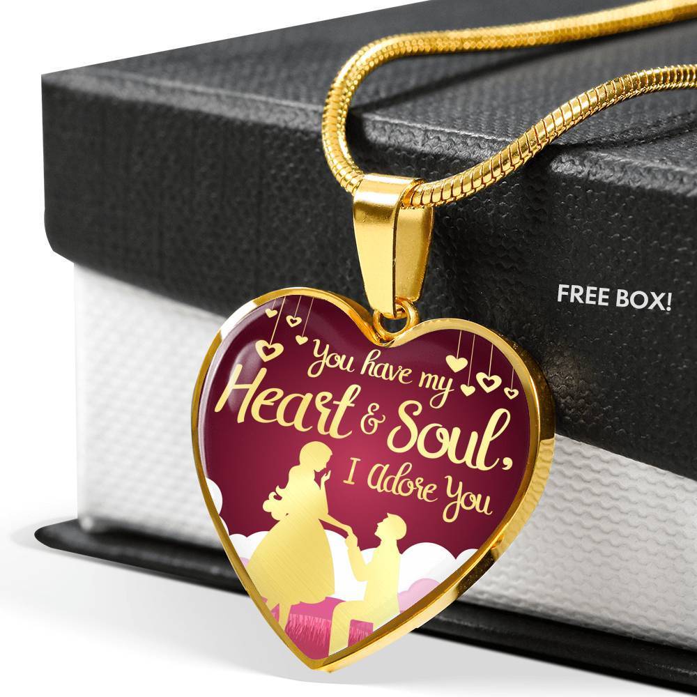 You Have My Heart and Soul I Adore You Necklace Stainless Steel or 18k Gold Heart Pendant 18-22"''