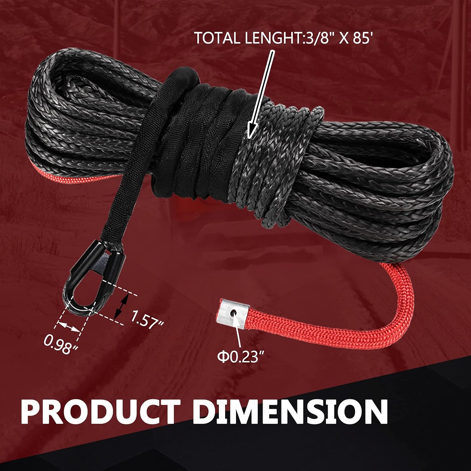 BUNKER INDUST Synthetic Winch Rope 3/8 x 85', 25000 Ibs Winch Cable Line with Protective Sleeve for 4WD Off Road Jeep ATV UTV SUV Truck Boat