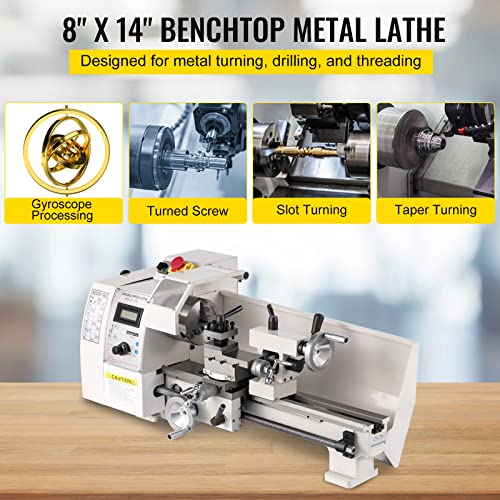 VEVOR Mini Metal Lathe - 8"x14", Variable Speed 2250 PRM, 650W Precision Lathe for Various Metal Types