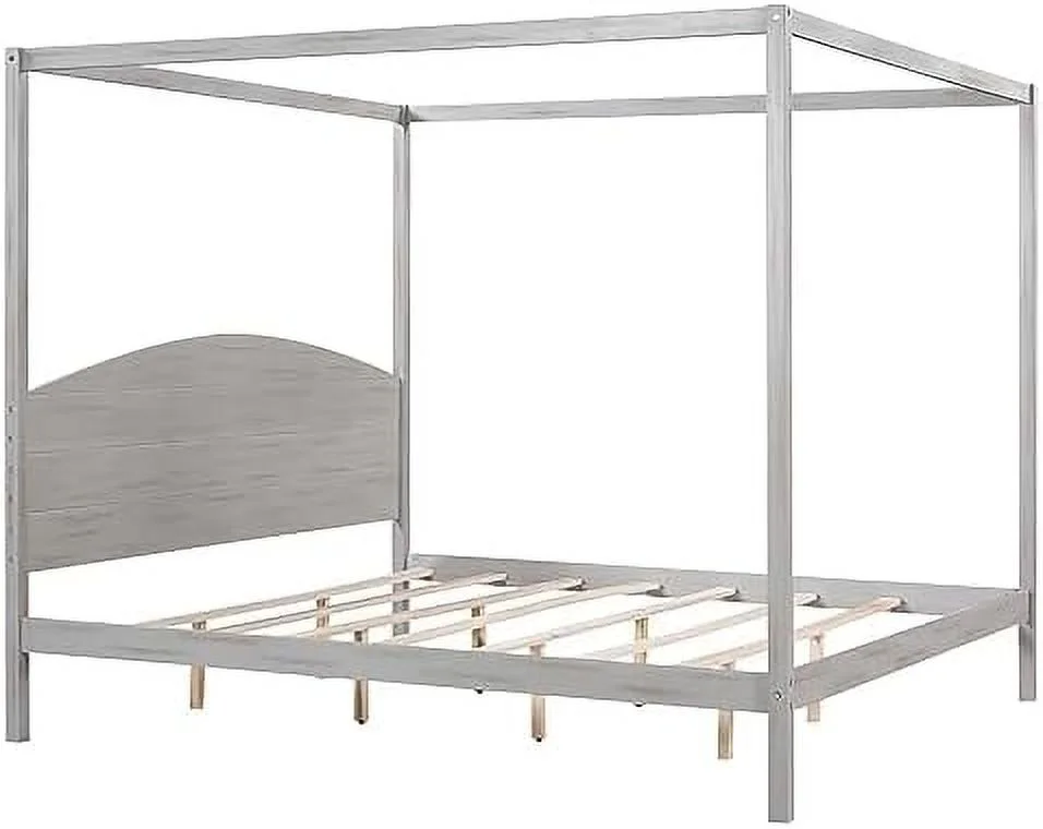 YPZBBOOM Queen Size Canopy Bed Wood 4-Poster Platform Beds  Modern Queen Bed Frame with Headboard  No Box Spring Needed  White