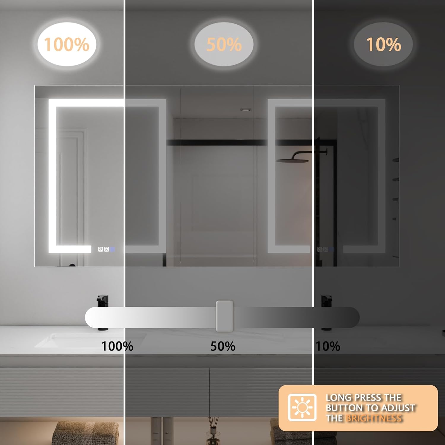ExBrite LED Lighted Bathroom Medicine Cabinet with Mirror, 60 x 30 Inch, led Medicine Cabinet with Extra Closed Storage Cabinet,Defog