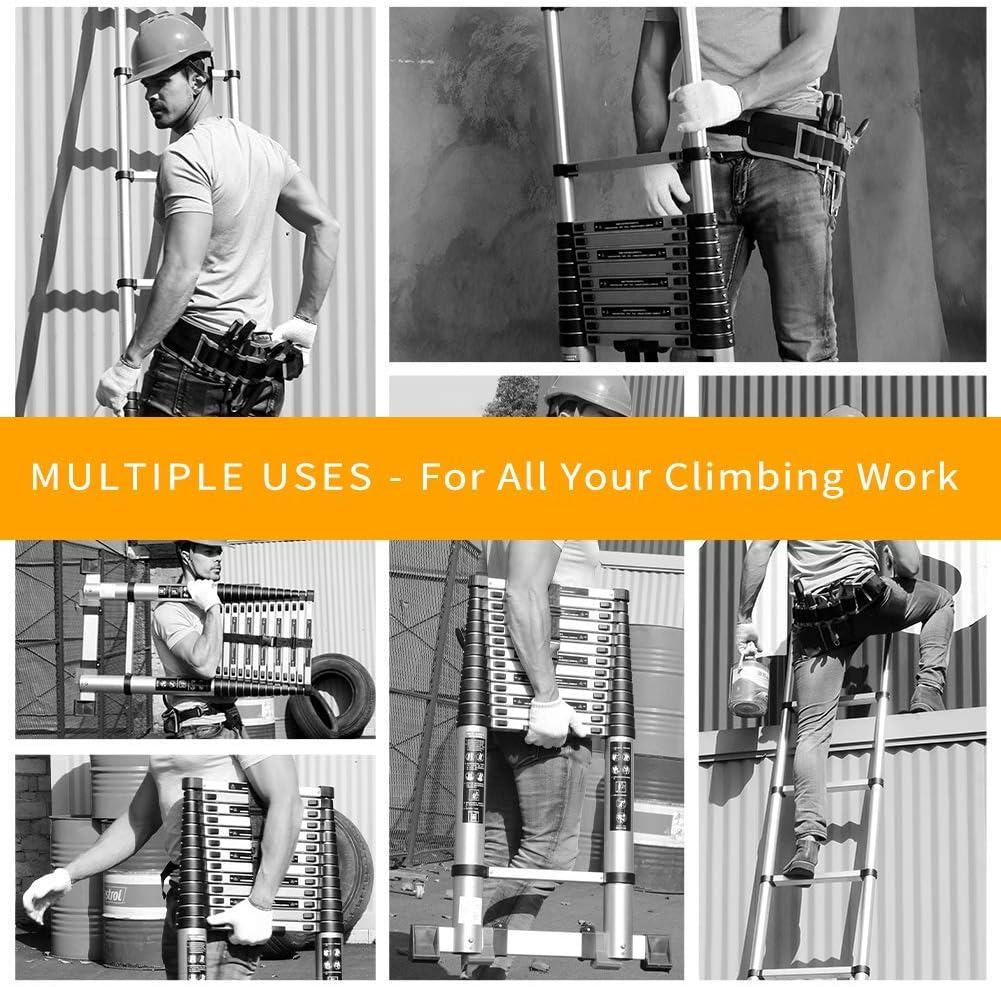 Telescoping Ladder Extension Multi-Purpose 18.5 FT Aluminum Foldable Industrial Compact Loft Ladder Household Daily or Emergency Use Portable