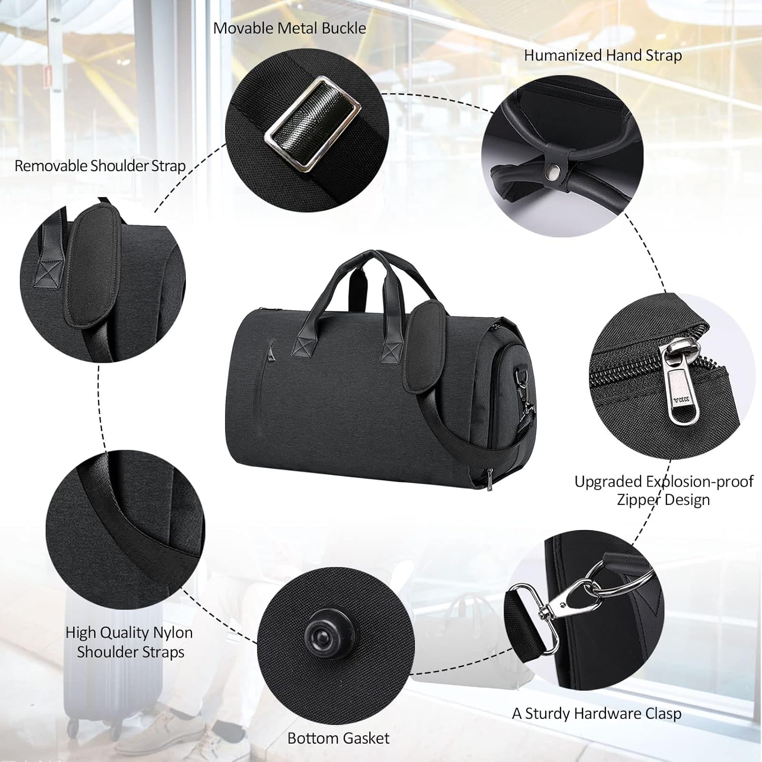 Carry On Garment Bag for Travel Suit Bag Men Women Dress, Convertible Garment Duffel Bag Hanging Clothes,Weekend Duffle Bags
