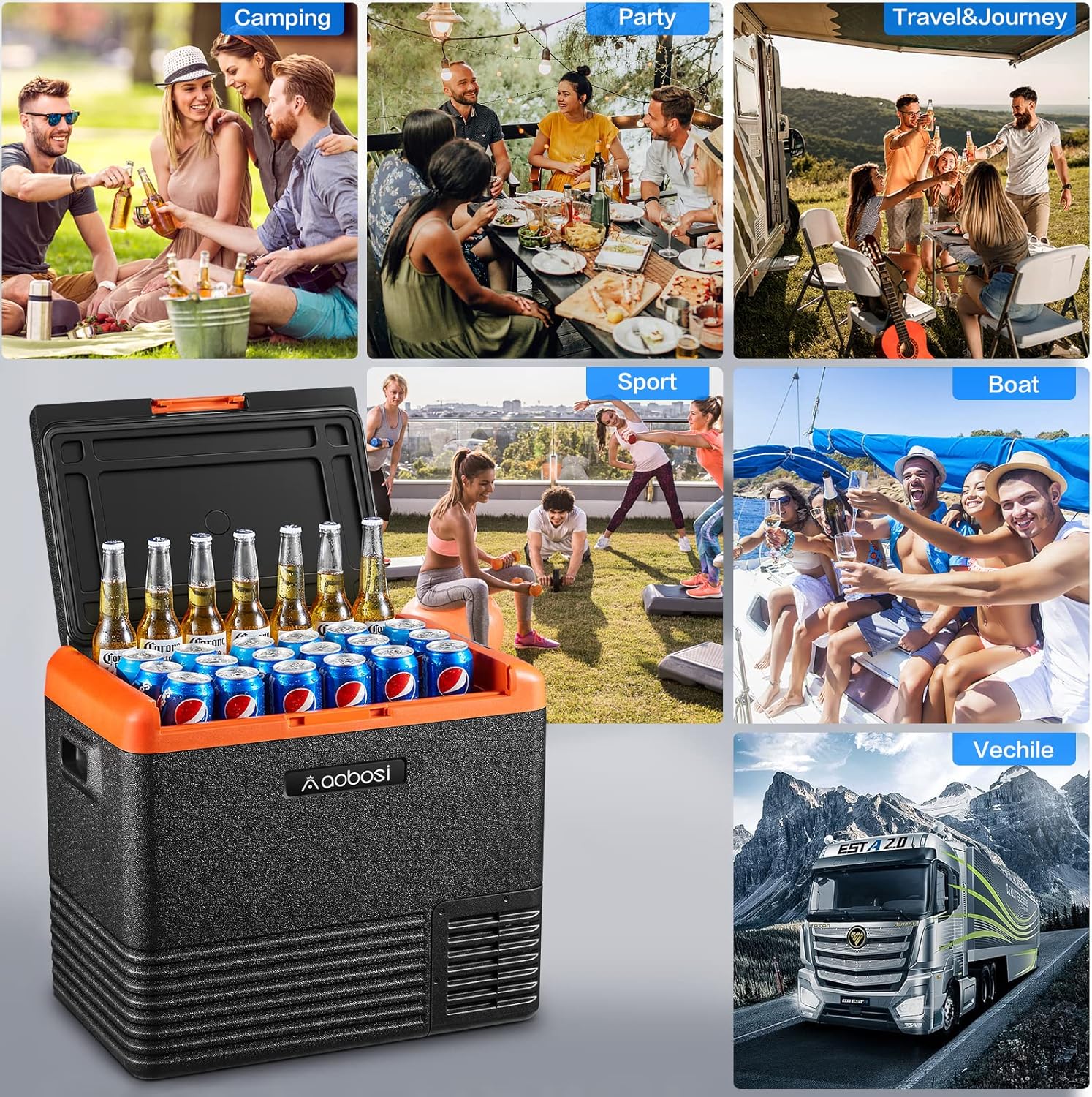 AAOBOSI 12 Volt Car Refrigerator 53 Quart (50L) RV Portable Refrigerator Freezer APP Control Car Fridge Cooler -4℉-68℉ Electric Compressor Cooler