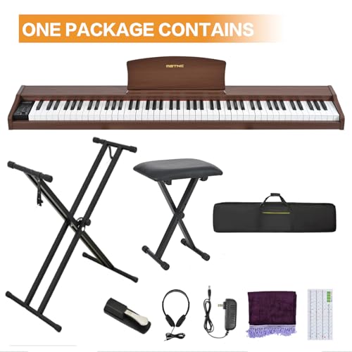 Digital Piano 88 Key Weighted with Piano Bench, 88 Key Full Size Semi Weighted Keyboard Piano, Electronic Piano for Beginner,with Adjustable Stand