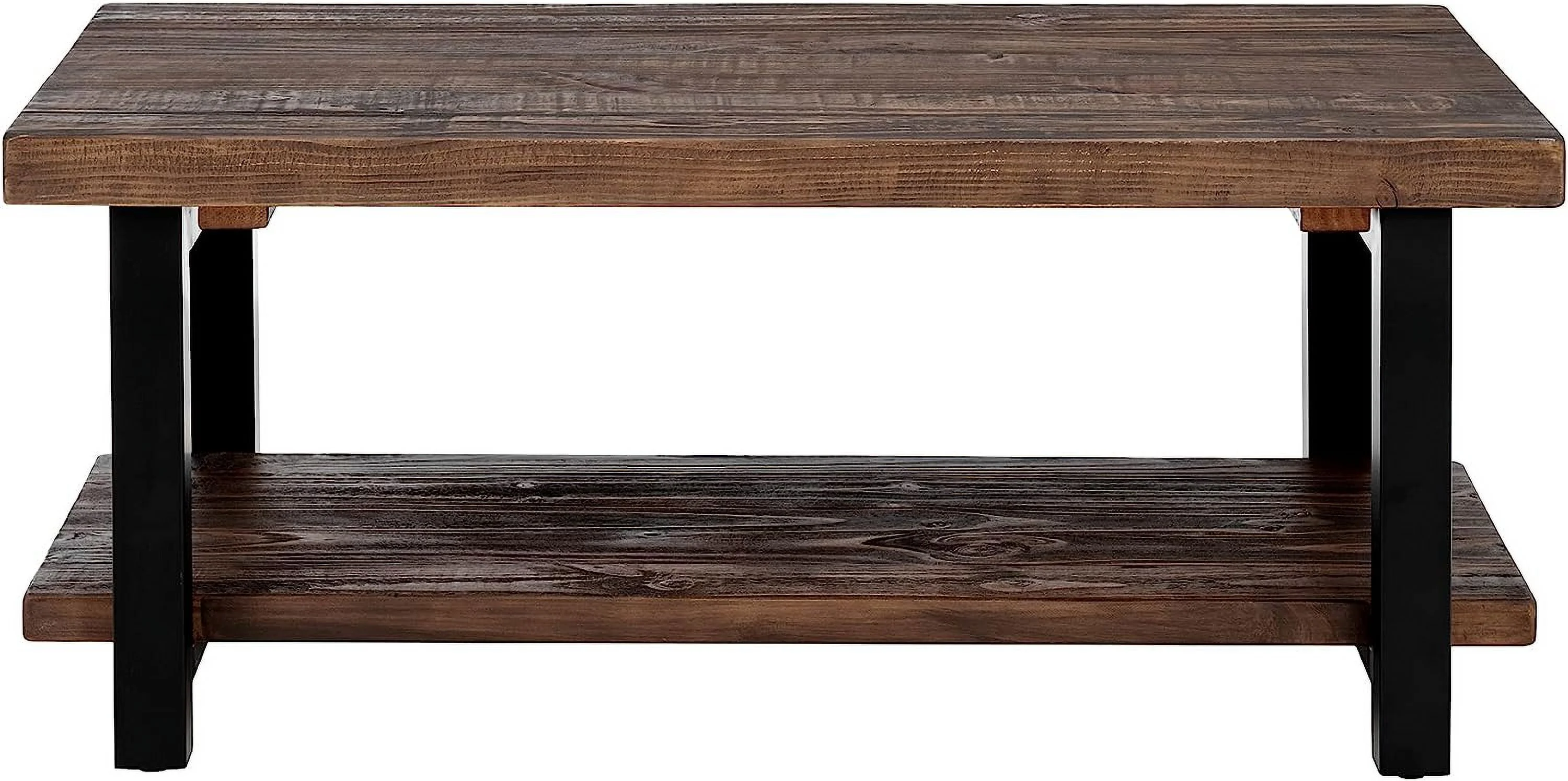 Furniture Pomona Rustic Industrial Modern Vintage Metal and Solid Wood Coffee Table  Easy Assembly  42 in x 24 in x 18 in  Brown