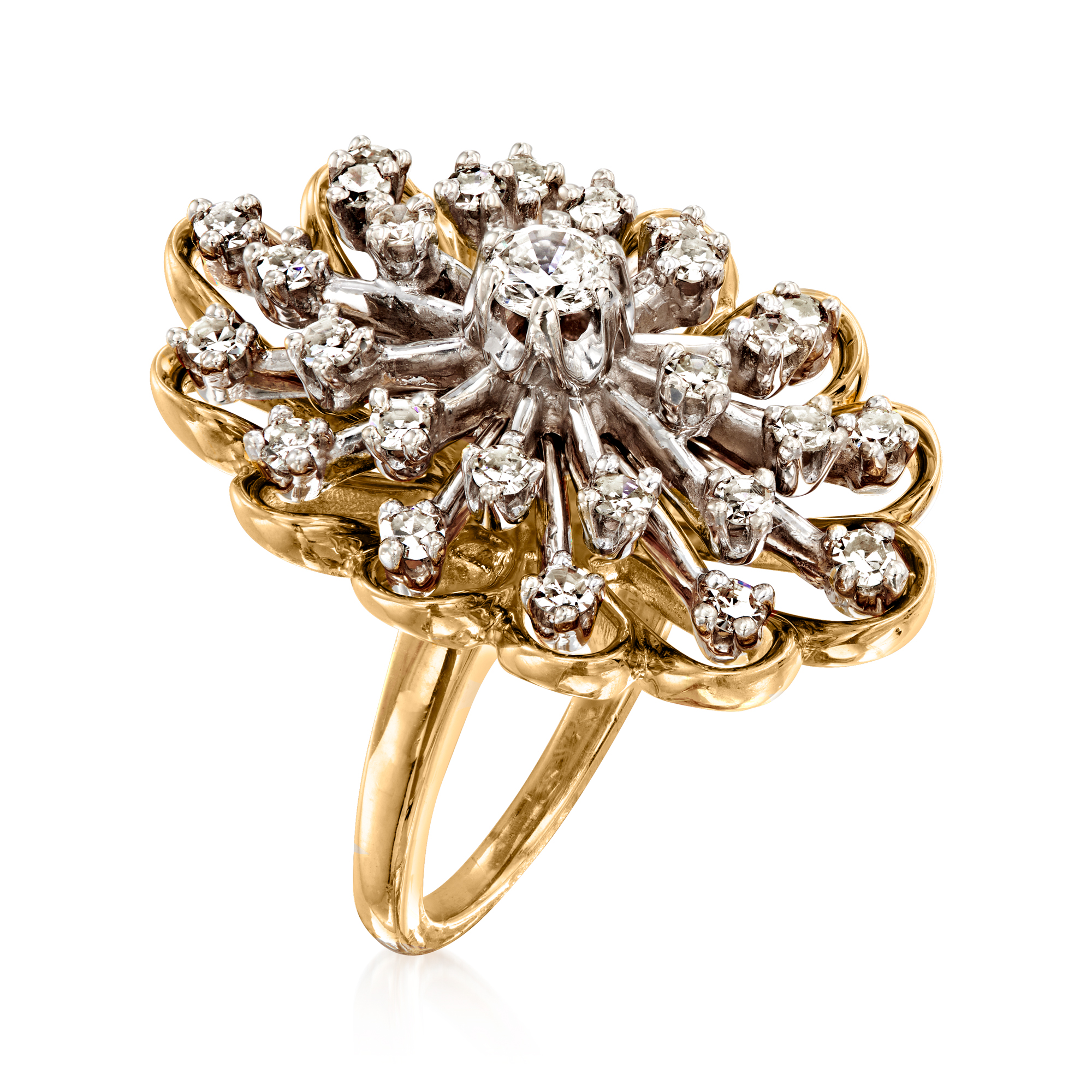 Pre-Owned Ross-Simons C. 1970 Vintage 1.00 ct. t.w. Diamond Cocktail Ring in 14kt 2-Tone Gold, Women's, Adult, (Good)