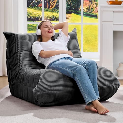 Bean Bag Chairs for Adults Giant Bean Bag Chair Memory Foam BeanBag Chair Big Bean Bag Sofa with Filler Faux Fur Fireside Beanbags Lazy Sofa for