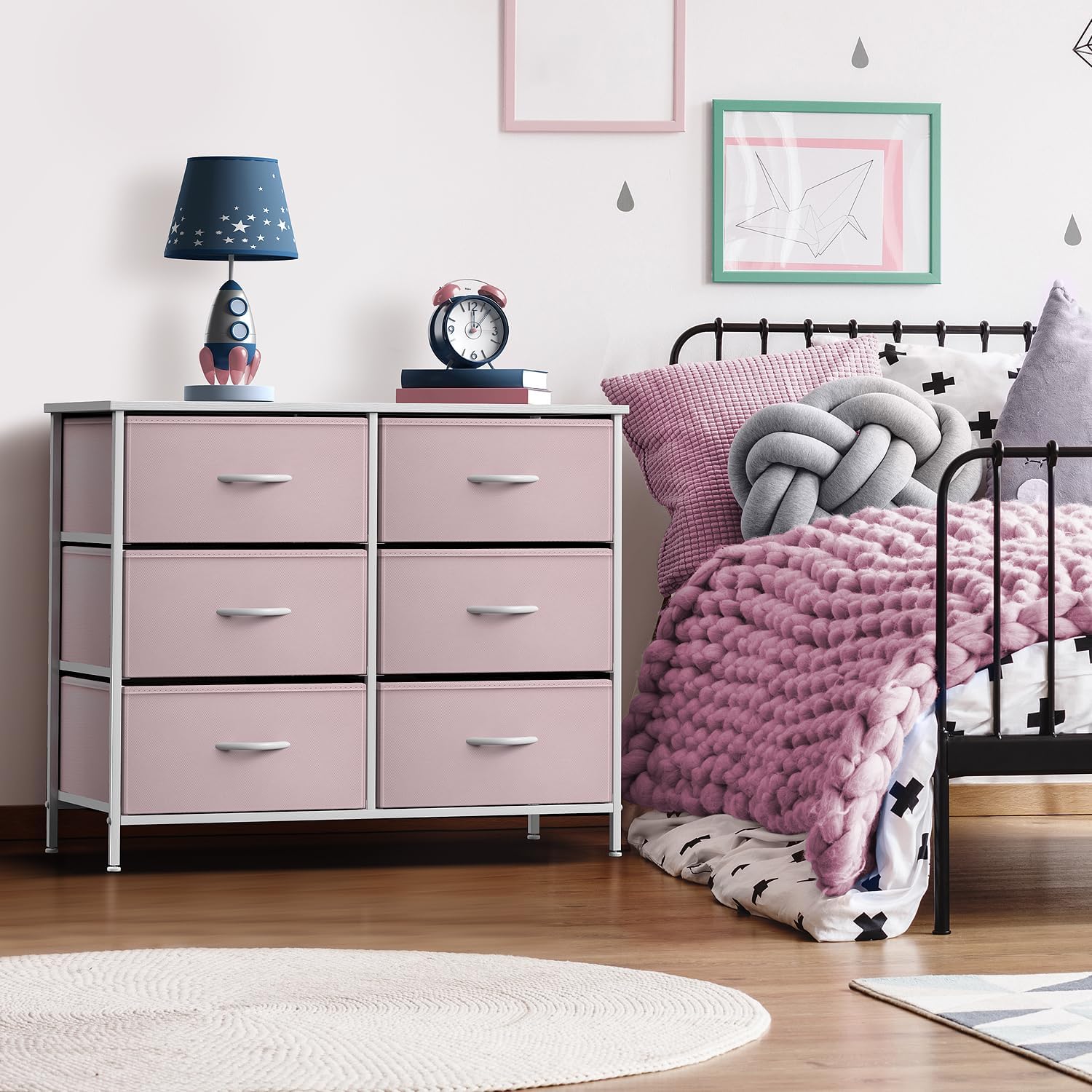 Sorbus Kids Dresser with 6 Drawers and 2 Drawer Nightstand Bundle - Matching Furniture Set - Storage Unit Organizer Chests for Clothing - Bedroom