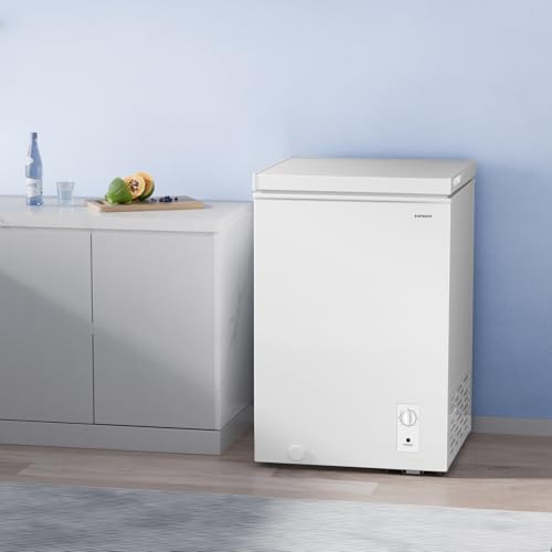 BANGSON 3.5 Cu.Ft Chest Freezer, Compact Deep Freezer with Removable Basket, Adjustable Thermostat, Energy-Saving