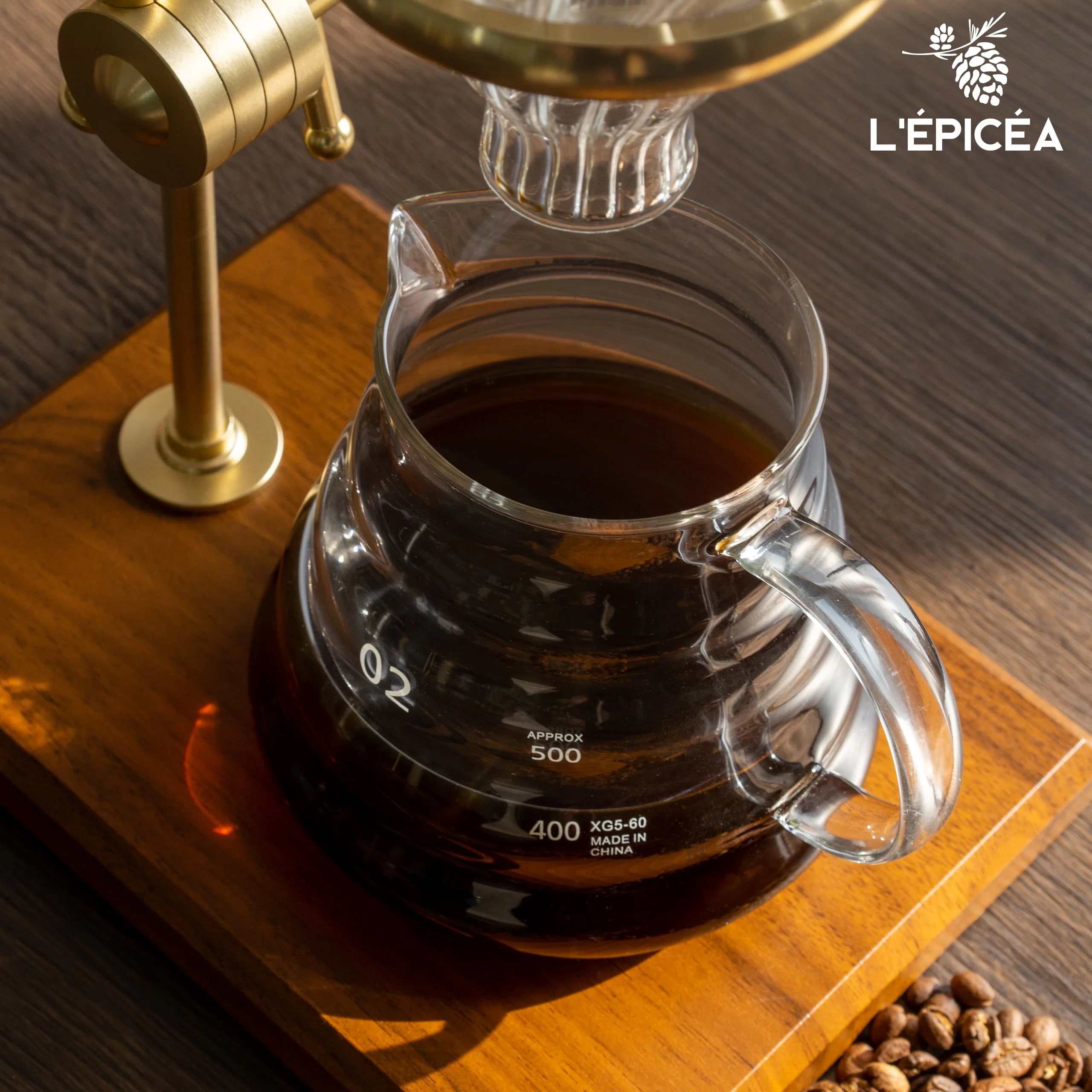 L'ÉPICÉA Pour over Coffee Maker Set,Stainless Steel Stand, Wooden Base, Glass Coffee Dripper