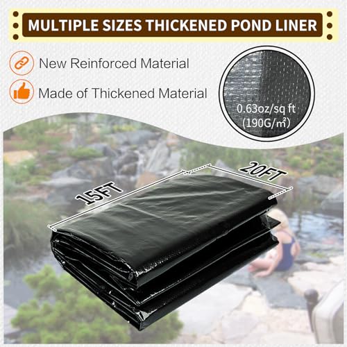 25X25FT Reinforced large PE pond liner, KOI pond liners for outdoor ponds, Enhanced 5-layer structure pond liner for fish, duck