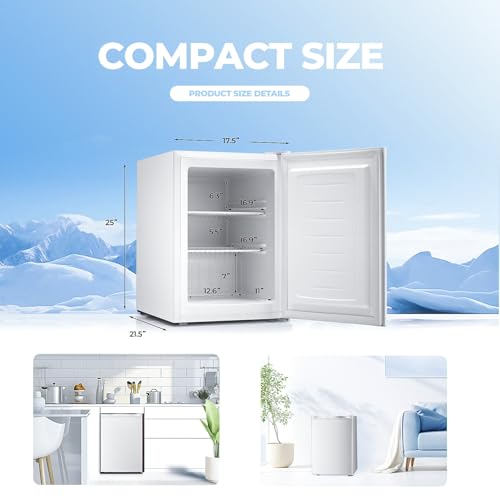 3.0 Cu.ft Upright Freezer, Small Mini Freezer with Adjustable Thermostat, Removable Shelves, Reversible Single Door, for Bedroom/Home/Dorms/Apartment