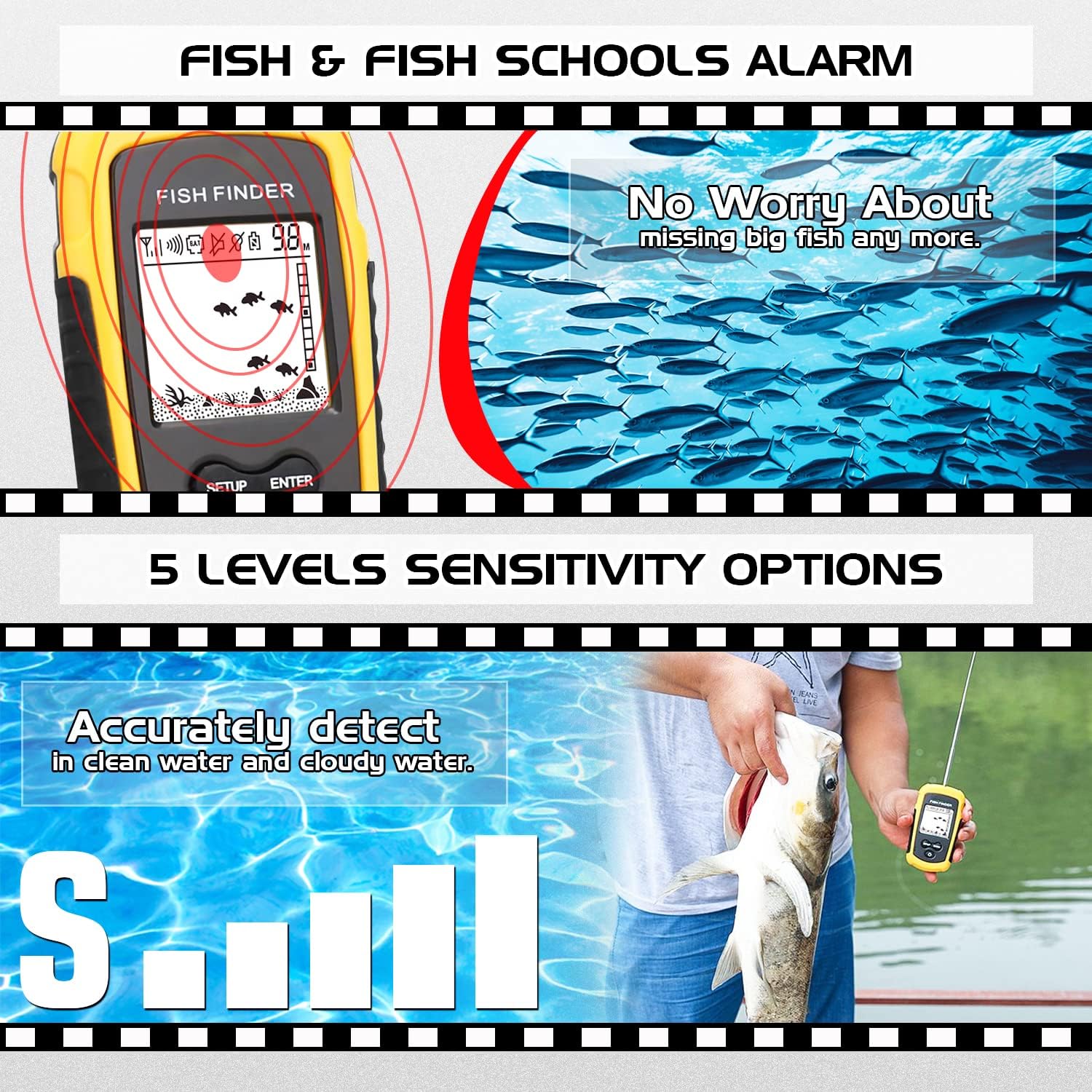 Atibin Castable Shore Fish Finder Kayaks Wireless Portable Depth Finder Sensor Handheld Canoe Fish Sonar Finder Detector Boat Lake Sea Pack of 2