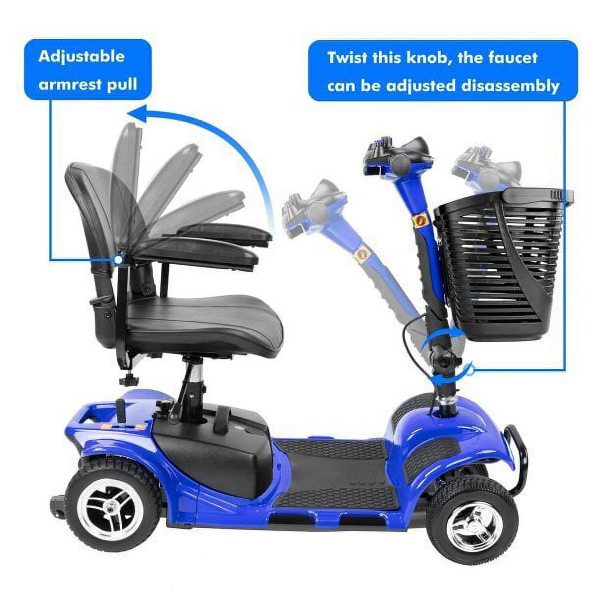 1inchome 4 Wheel Mobility Scooter for Seniors, Folding Electric Powered Wheelchair Device for Adults, Elderly, Gift for Elderly, Red