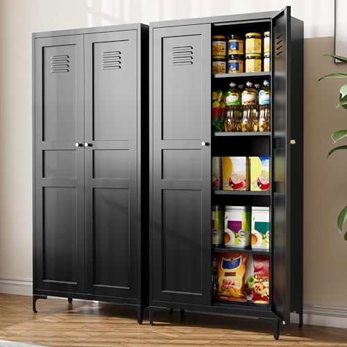 Kitchen Pantry Storage Cabinet with Adjustable Shelves Metal Cupboard Storage Cabinet with Adjustable Feet Pantry Cabinet for Kitchen