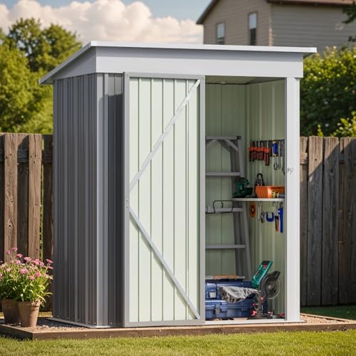 Greesum 5×3 FT Outdoor Storage Shed, Metal Storaged Sheds Without Floor, Tool Sheds with Lockable Doors and Sloping Roof for Garden, Patio, Backyard