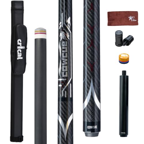 CRICAL Carbon Fiber Pool Cue Stick 58" Billiard Cue Sticks Professional Low Deflection Pool Sticks with 3/8 * 8 Pin Joint and 12.5mm Tip