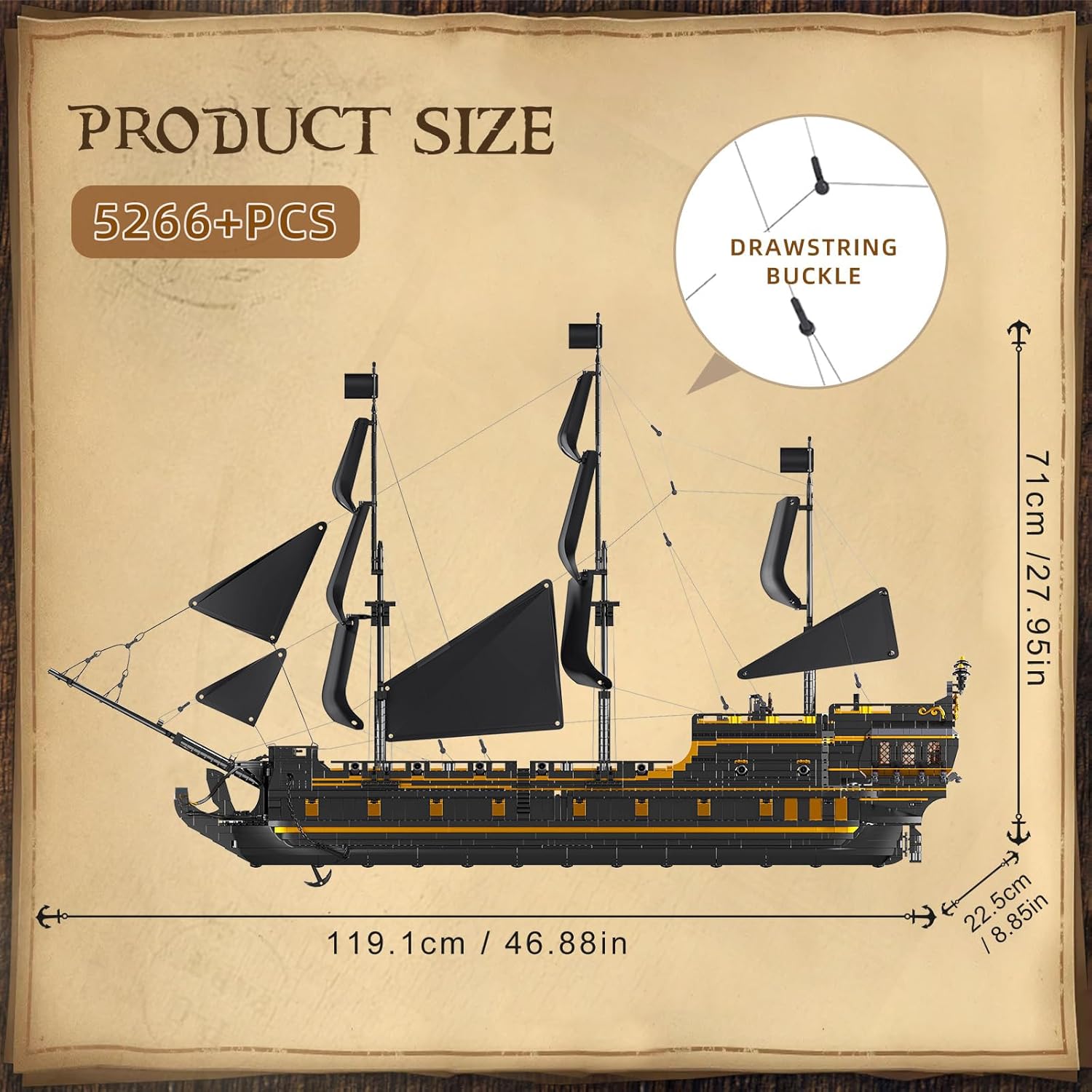 Mould King 13186 Pirates Ship Model Building Blocks, MOC Black Pearl Sailboat Model Construction Set to Build
