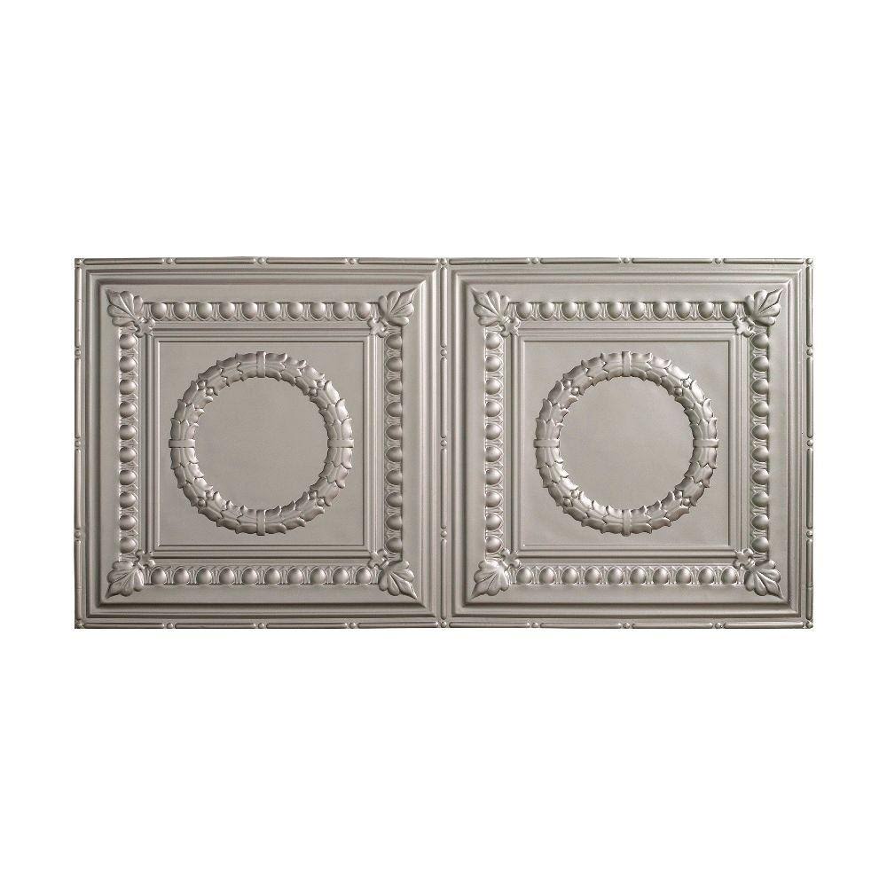 Fasade Rosette Decorative Vinyl 2ft x 4ft Glue Up Ceiling Tile in Argent Silver (5 Pack)