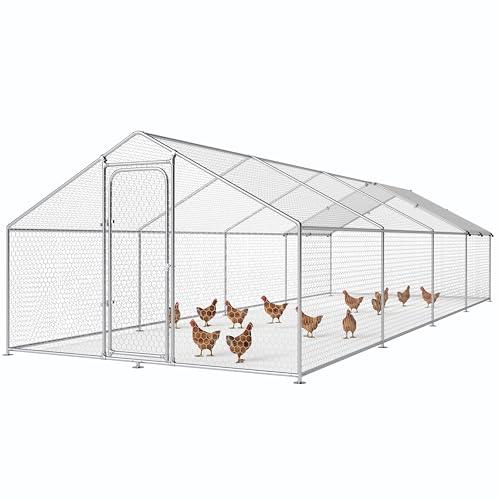 Large Metal Chicken Coop Walk-in Poultry Cage with Waterproof and UV-Resistant Cover, Outdoor Chicken Run Poultry Hen House for Backyard Farm Use
