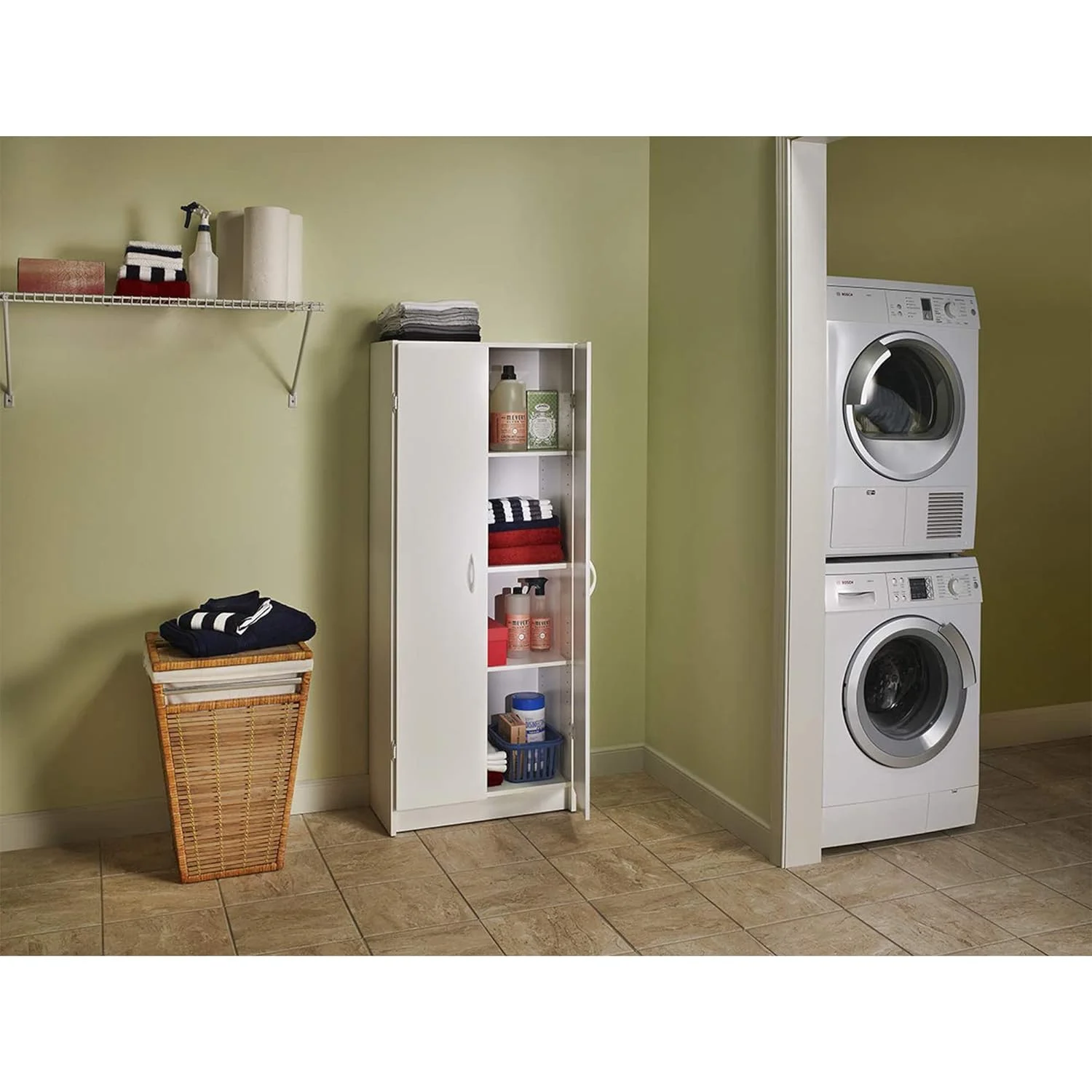 YINCHEN Pantry Cabinet Cupboard with 2 Doors, Adjustable Shelves, Standing, Storage for Kitchen, Laundry or Utility Room, White