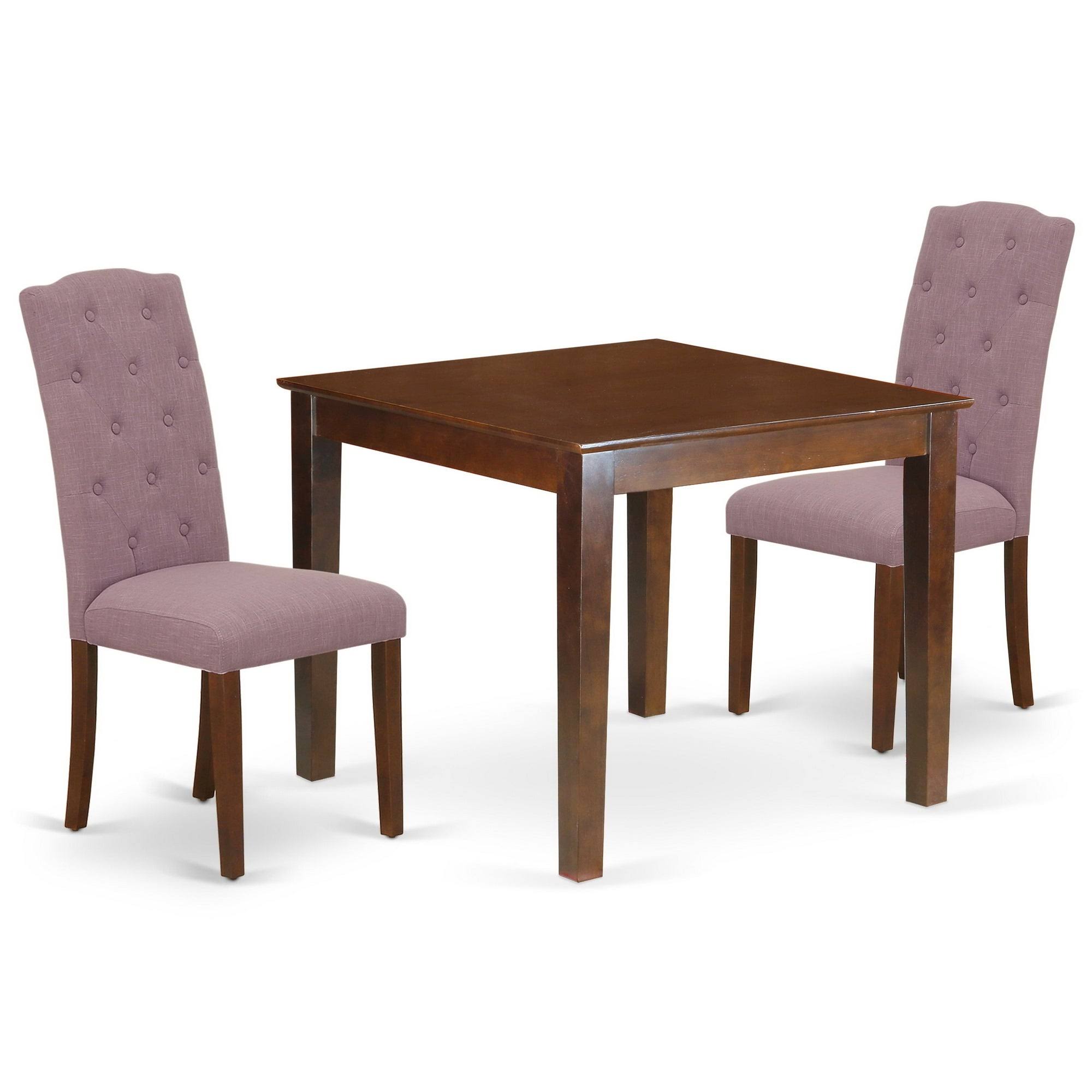 East West Furniture Hlce5-mah-10 5pc Dining Set Includes A Round Dinette Table and Four Parson Chairs with Dahlia Fabric, Mahoga