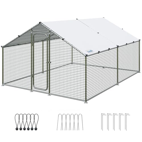 Quictent Large Metal Chicken Coop Run for 10+ Poultry with Galvanized Hardware Cloth and Waterproof Roof Cover