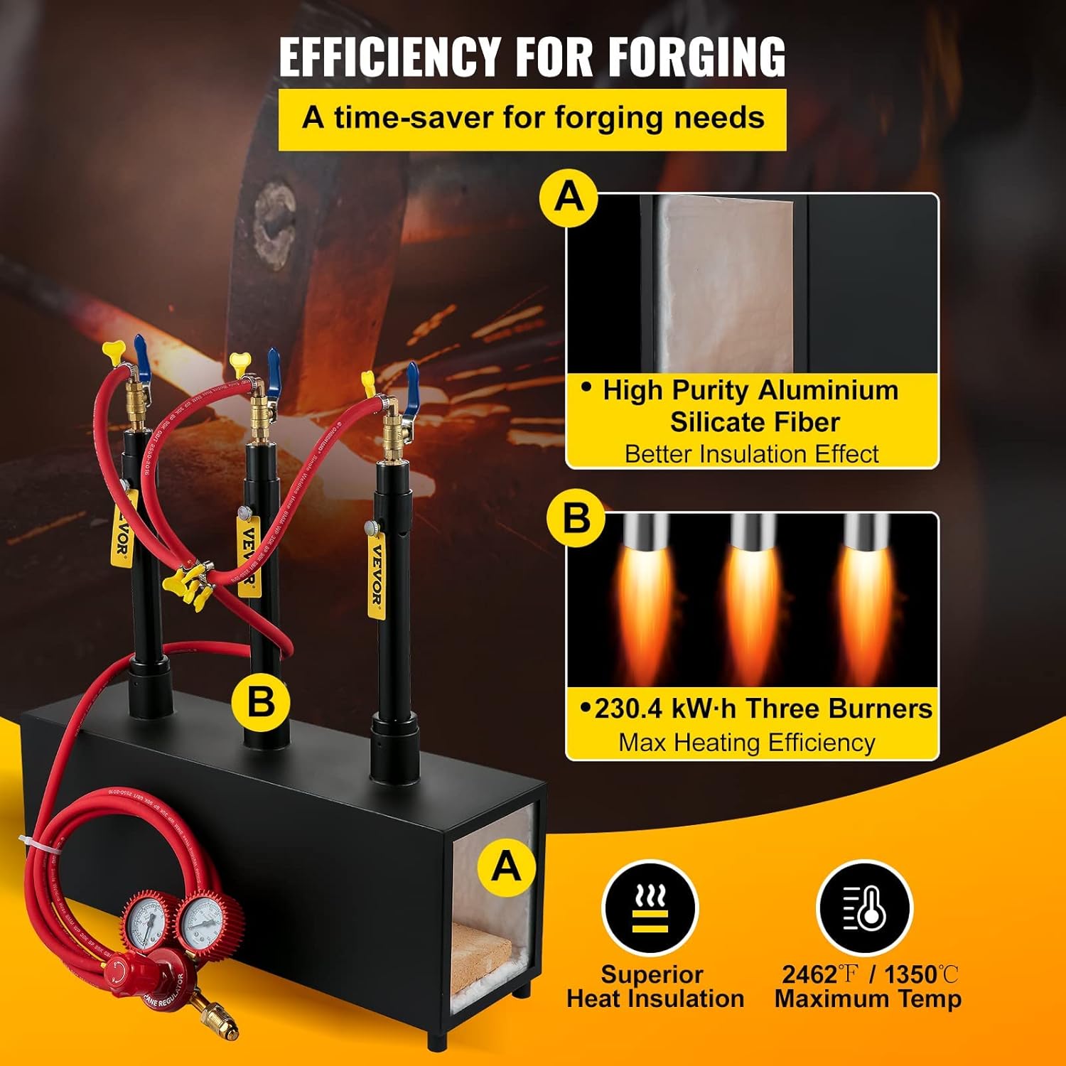 VEVOR Portable Propane Forge Three Burners and Open Structure, Propane Burner Forge Large Capacity